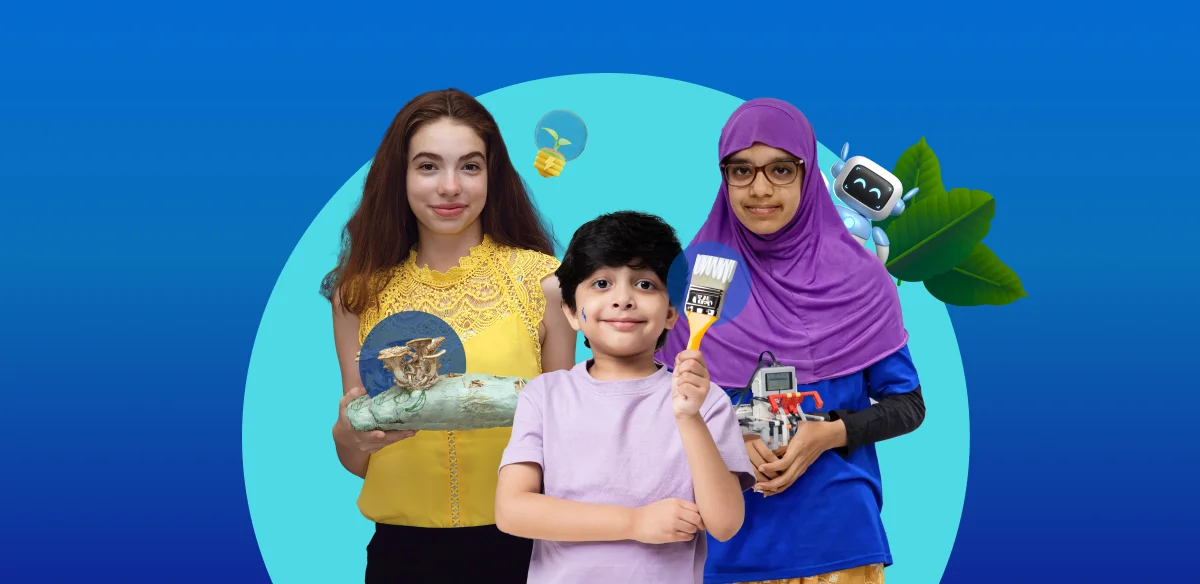 students with robots, paintbrush and experiments