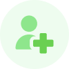 Green avatar and a plus icon